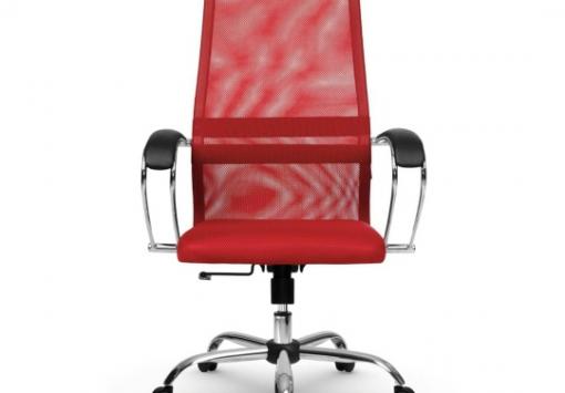Кресло офисное хром, ткань-сетка, сиденье мягкое, красное